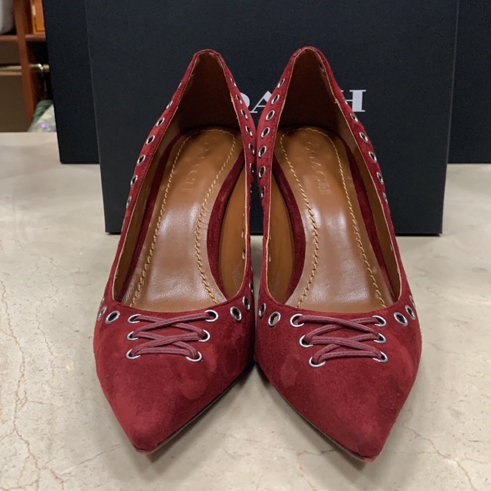 COACH VARICK LACE-UP PUMP IN MERLOT WITH 85MM HEEL SIZE US 8 - Picture 7 of 11